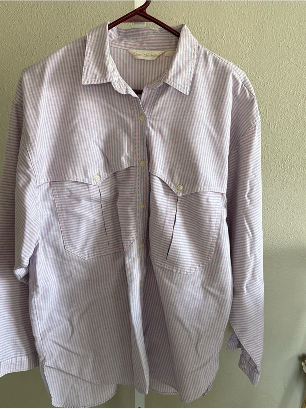 Light pink and blue Striped Button-Up Shirt Size Large